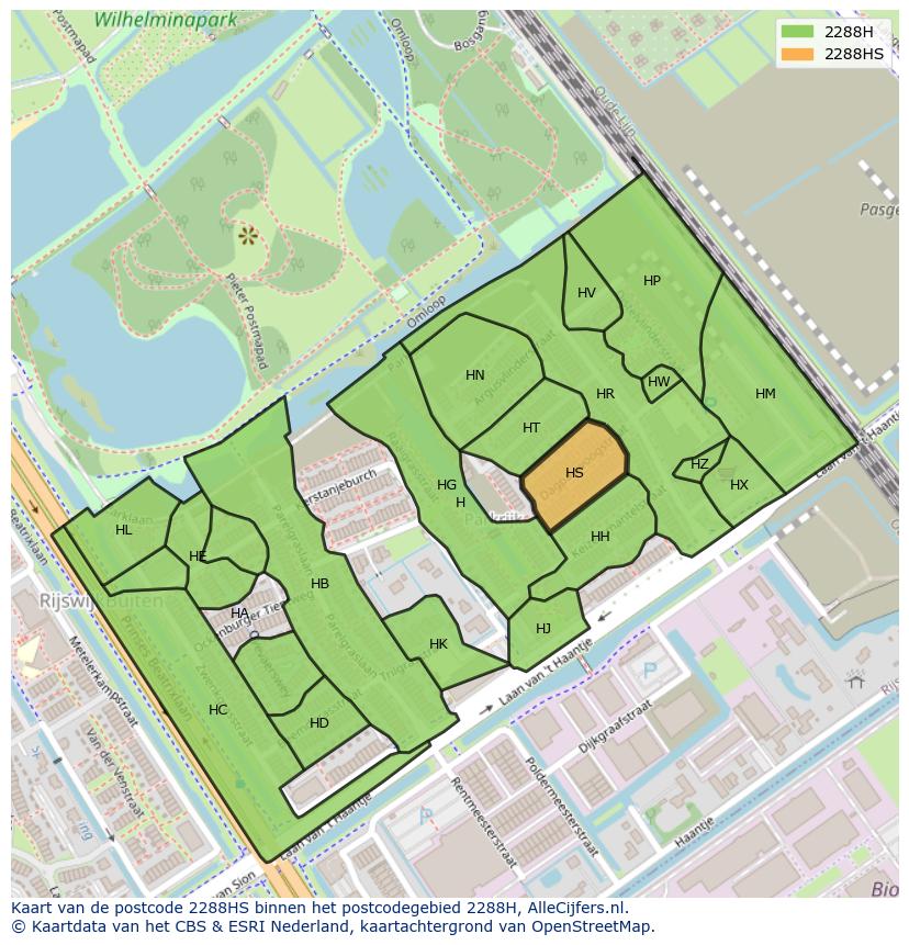 Afbeelding van het postcodegebied 2288 HS op de kaart.
