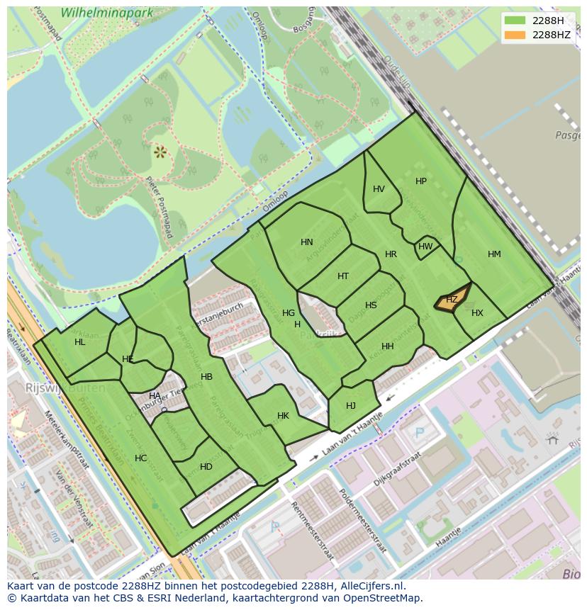 Afbeelding van het postcodegebied 2288 HZ op de kaart.