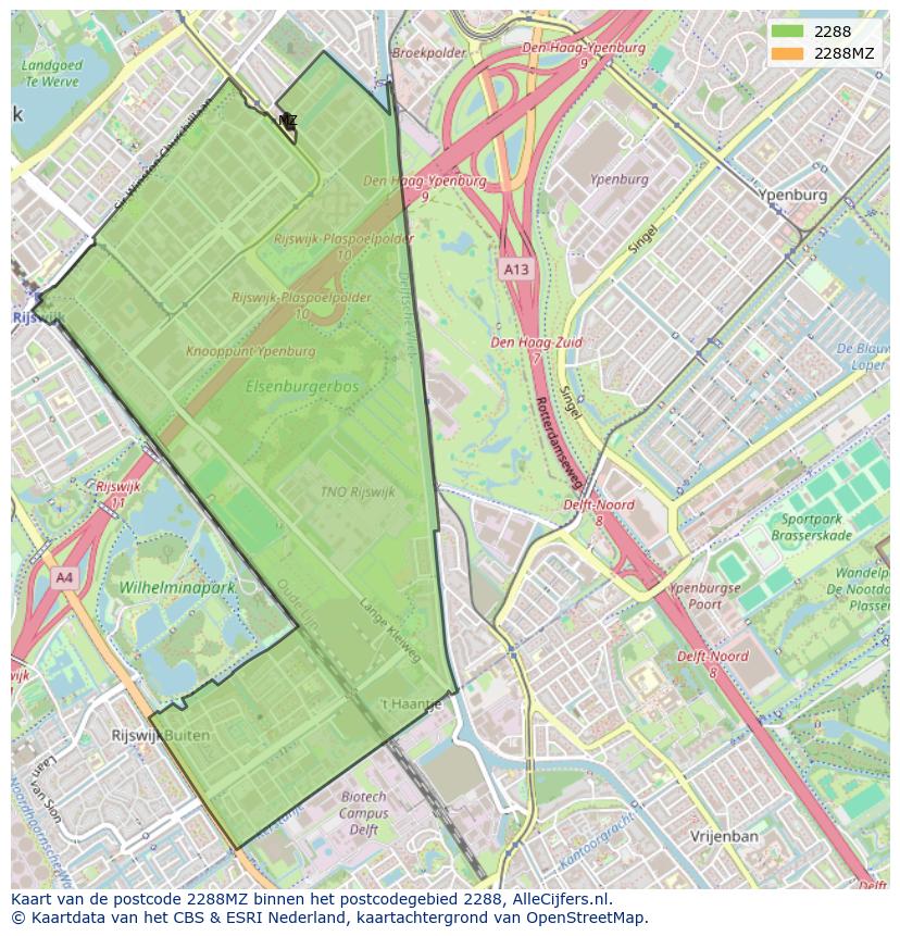 Afbeelding van het postcodegebied 2288 MZ op de kaart.