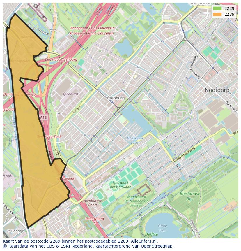 Afbeelding van het postcodegebied 2289 op de kaart.