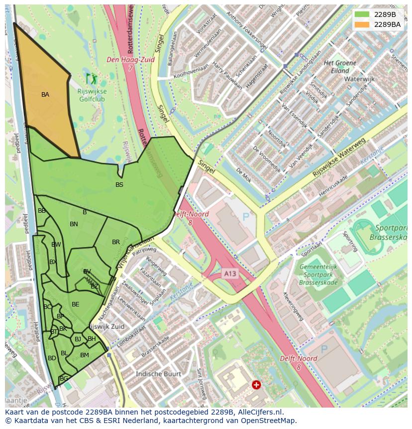 Afbeelding van het postcodegebied 2289 BA op de kaart.