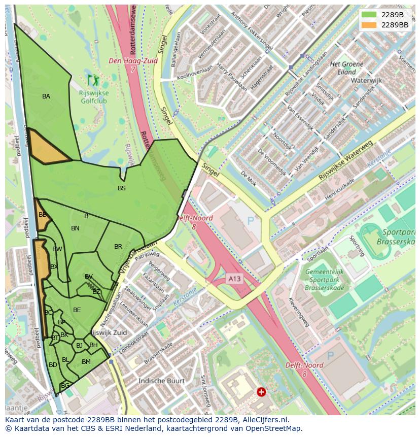 Afbeelding van het postcodegebied 2289 BB op de kaart.