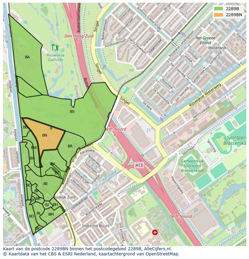 Afbeelding van het postcodegebied 2289 BN op de kaart.