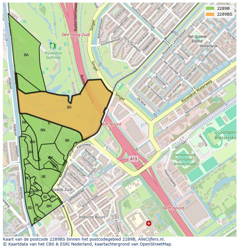 Afbeelding van het postcodegebied 2289 BS op de kaart.