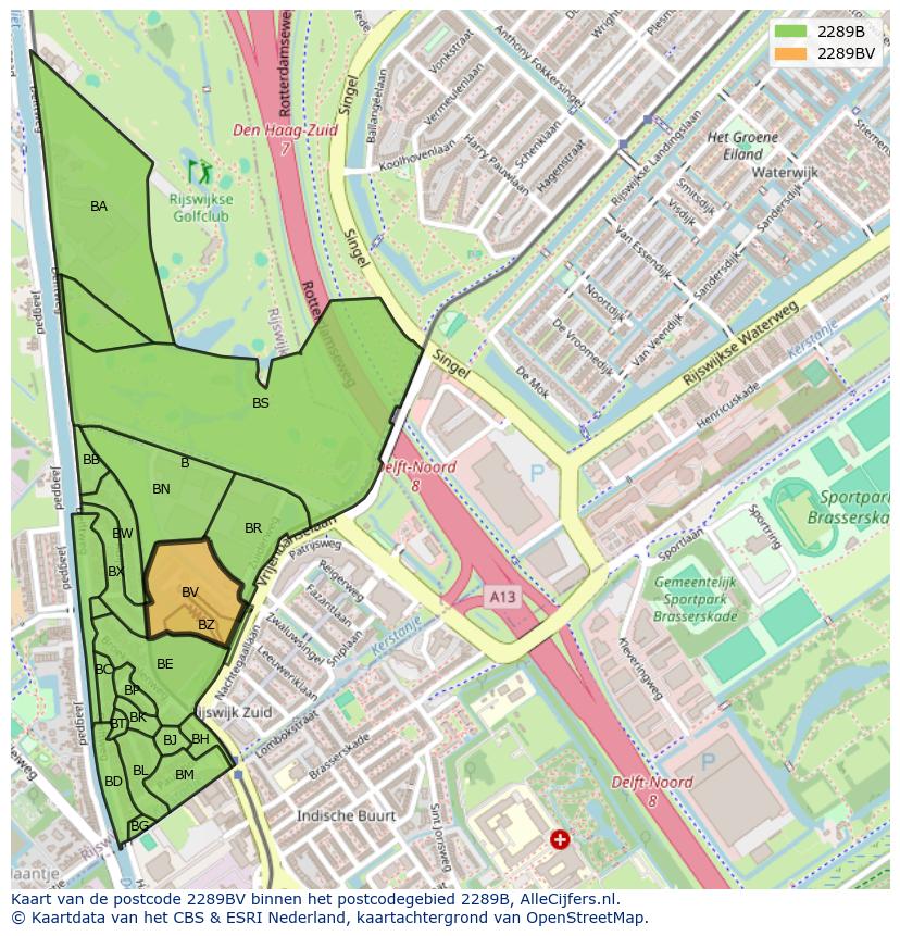 Afbeelding van het postcodegebied 2289 BV op de kaart.