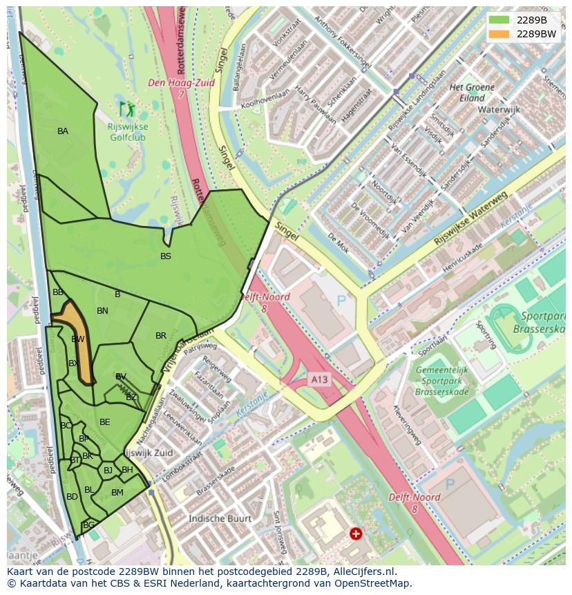 Afbeelding van het postcodegebied 2289 BW op de kaart.
