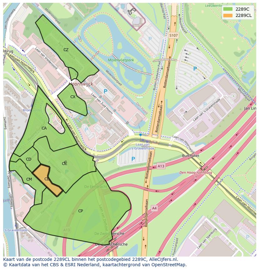 Afbeelding van het postcodegebied 2289 CL op de kaart.