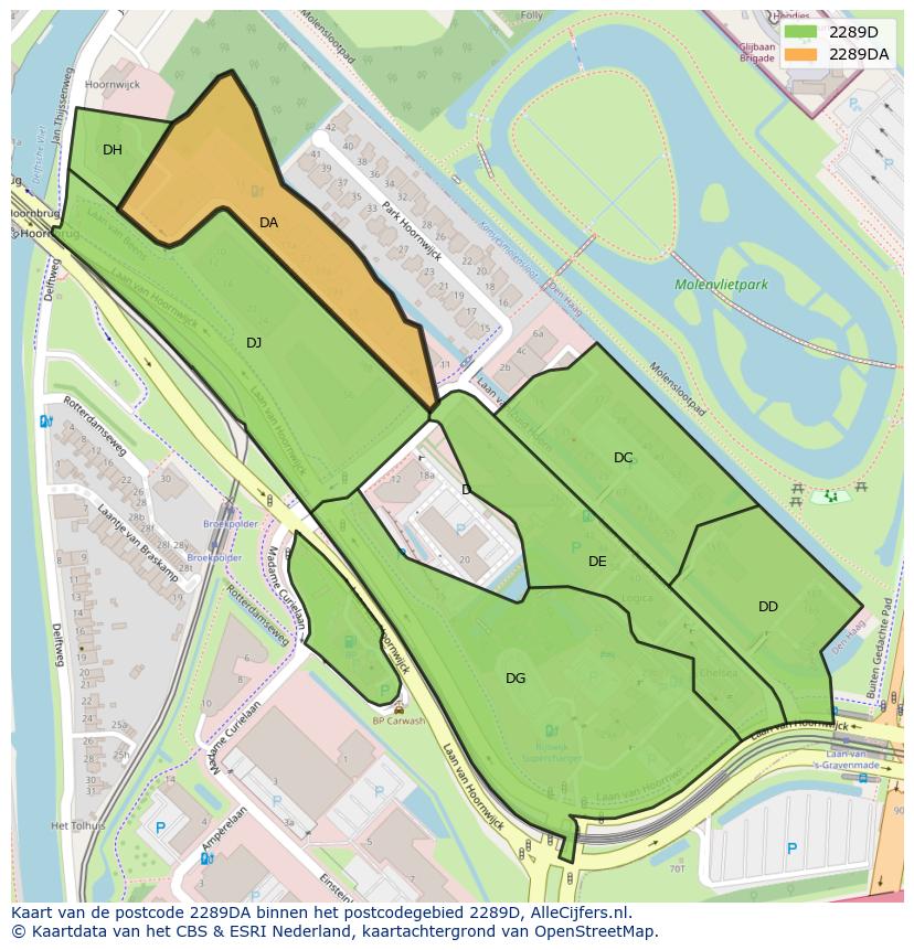 Afbeelding van het postcodegebied 2289 DA op de kaart.