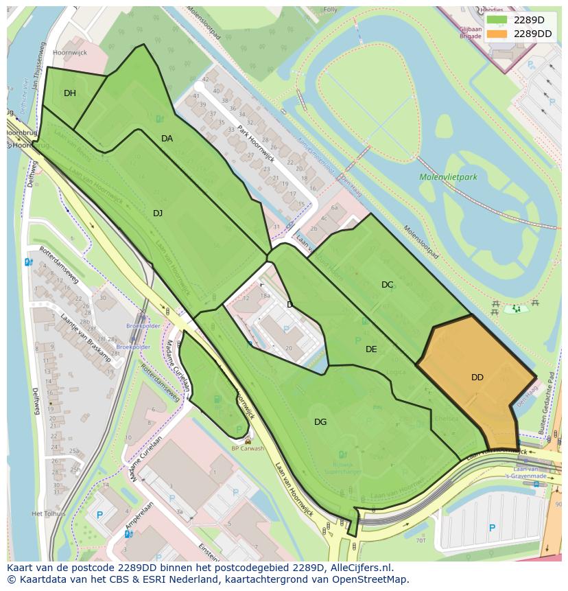 Afbeelding van het postcodegebied 2289 DD op de kaart.