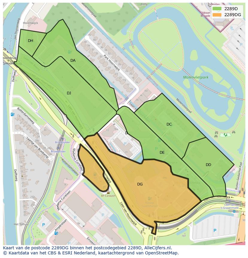 Afbeelding van het postcodegebied 2289 DG op de kaart.