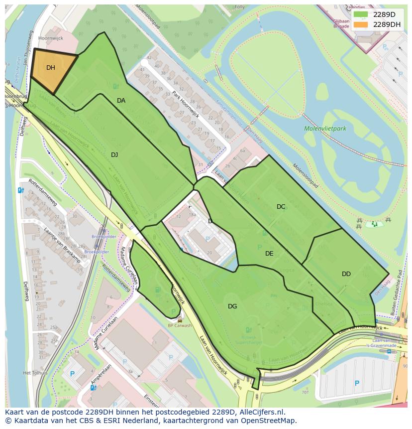 Afbeelding van het postcodegebied 2289 DH op de kaart.