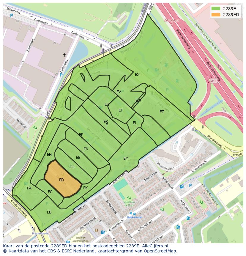Afbeelding van het postcodegebied 2289 ED op de kaart.