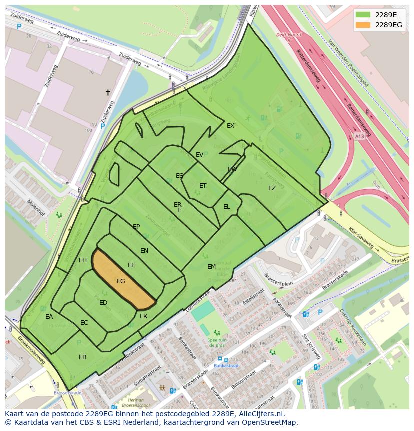 Afbeelding van het postcodegebied 2289 EG op de kaart.