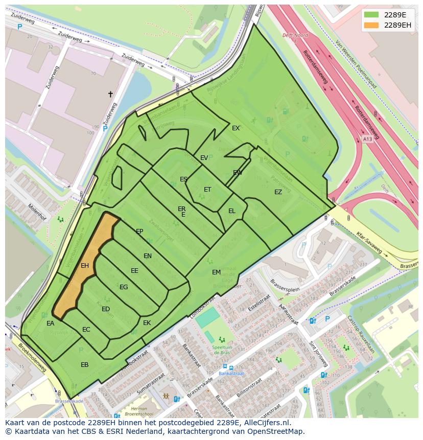 Afbeelding van het postcodegebied 2289 EH op de kaart.