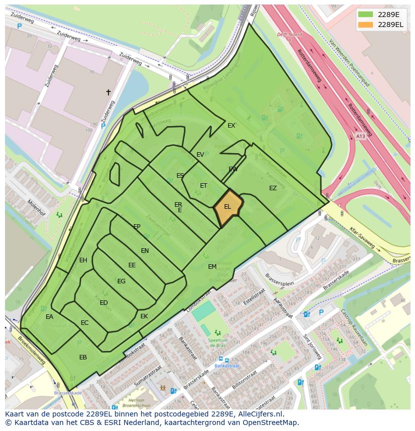 Afbeelding van het postcodegebied 2289 EL op de kaart.