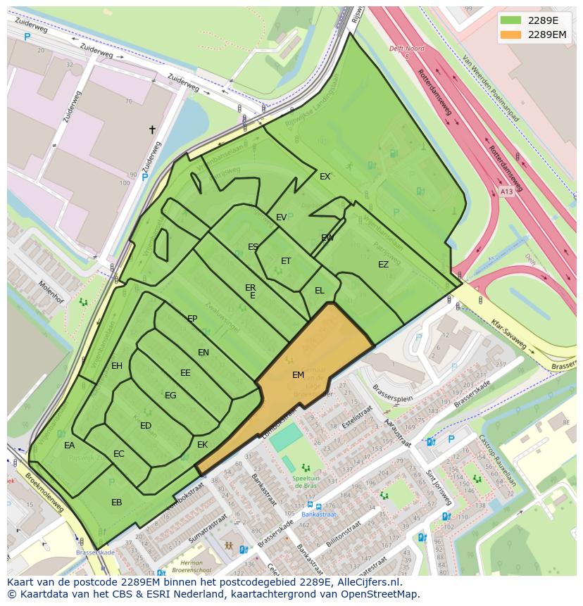 Afbeelding van het postcodegebied 2289 EM op de kaart.