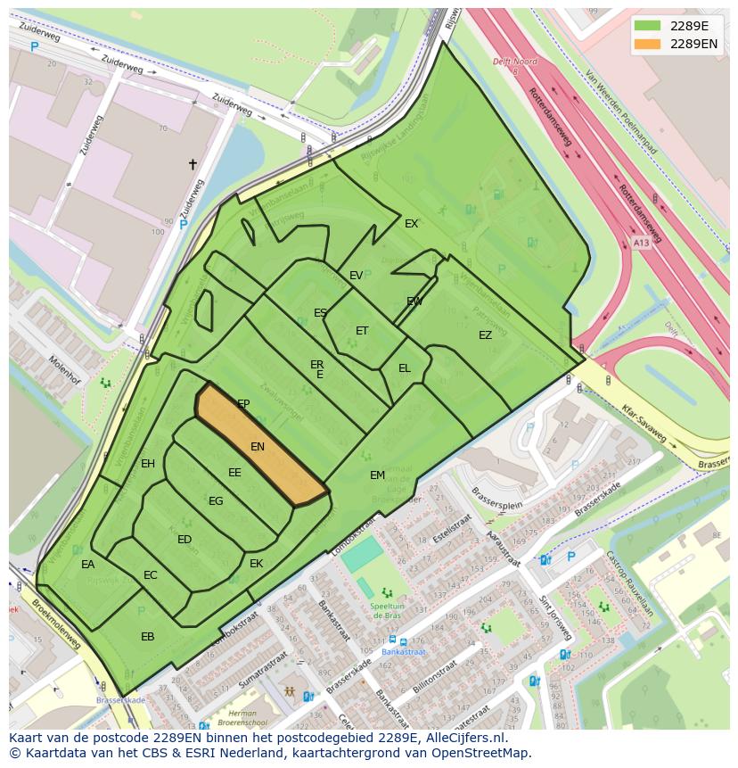 Afbeelding van het postcodegebied 2289 EN op de kaart.
