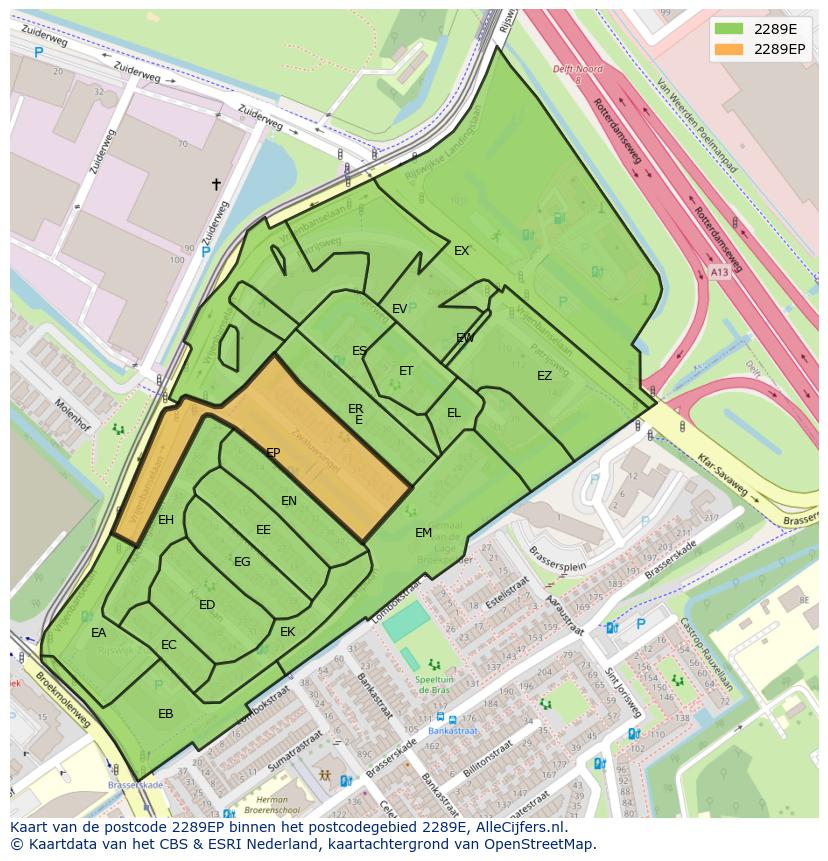 Afbeelding van het postcodegebied 2289 EP op de kaart.