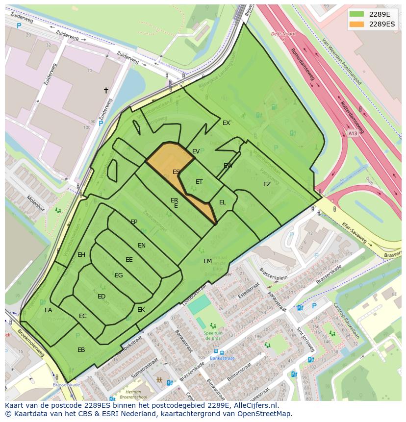 Afbeelding van het postcodegebied 2289 ES op de kaart.