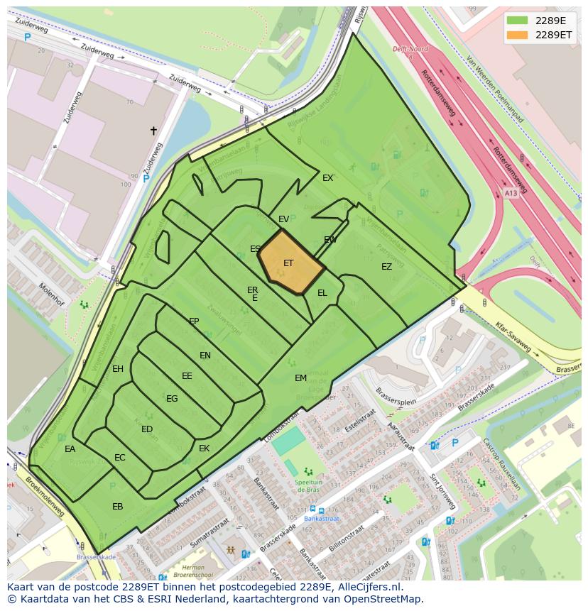 Afbeelding van het postcodegebied 2289 ET op de kaart.