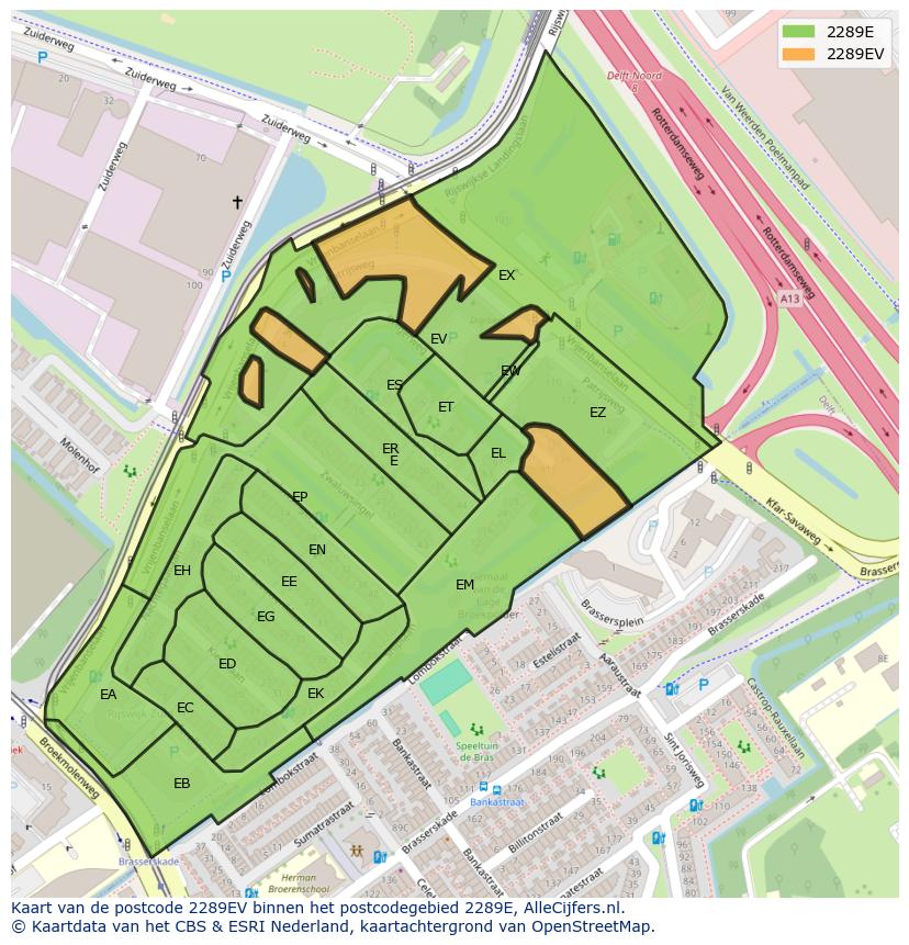 Afbeelding van het postcodegebied 2289 EV op de kaart.