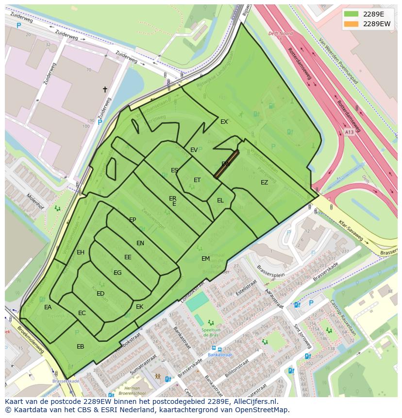 Afbeelding van het postcodegebied 2289 EW op de kaart.