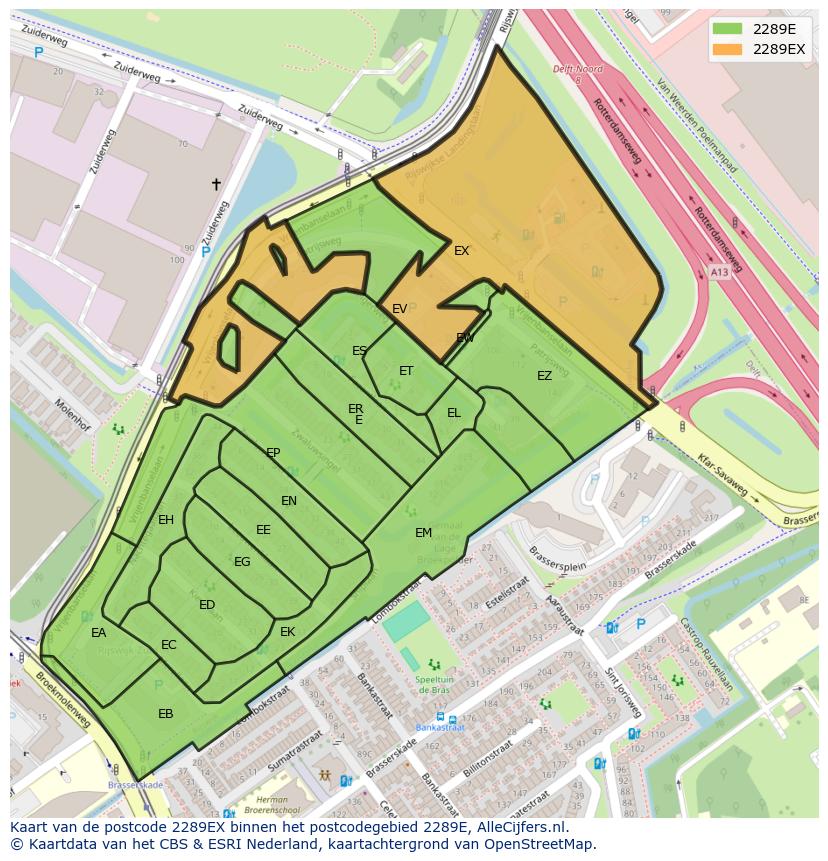 Afbeelding van het postcodegebied 2289 EX op de kaart.