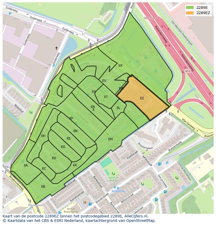 Afbeelding van het postcodegebied 2289 EZ op de kaart.