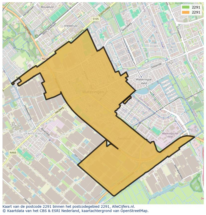 Afbeelding van het postcodegebied 2291 op de kaart.