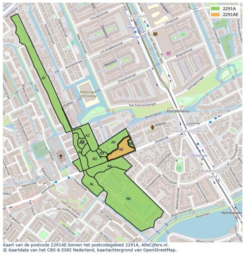Afbeelding van het postcodegebied 2291 AE op de kaart.