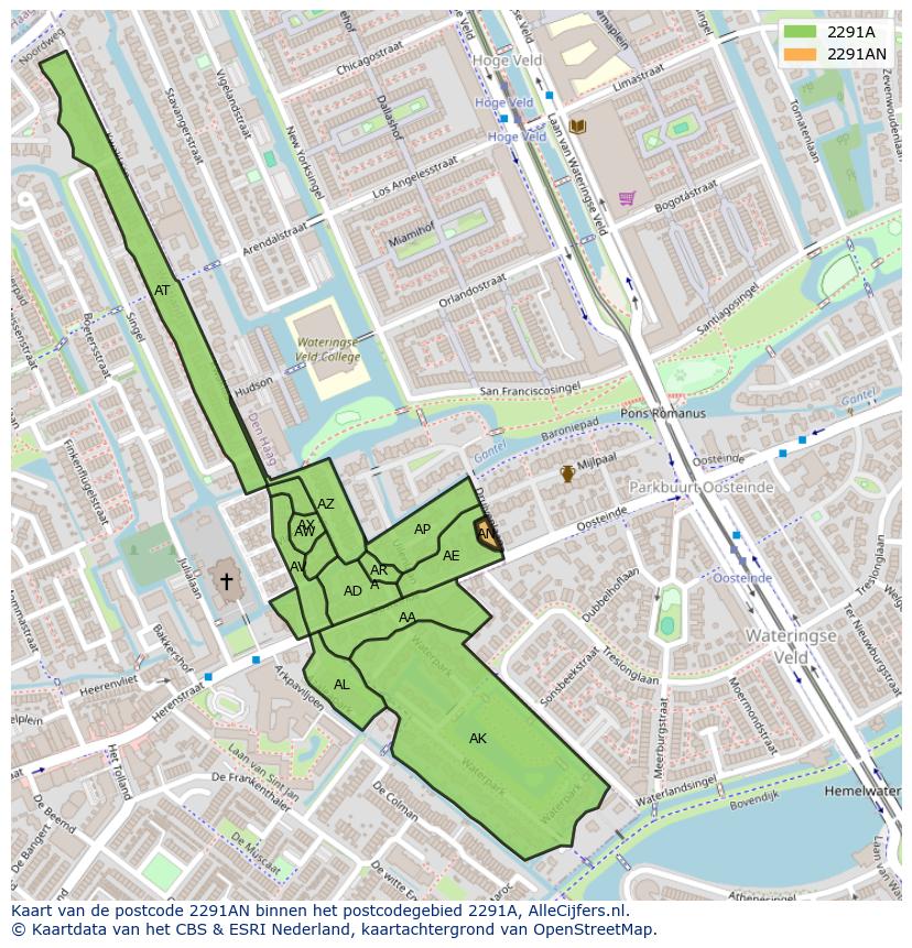 Afbeelding van het postcodegebied 2291 AN op de kaart.