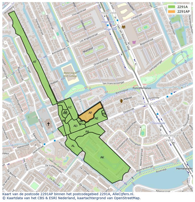 Afbeelding van het postcodegebied 2291 AP op de kaart.