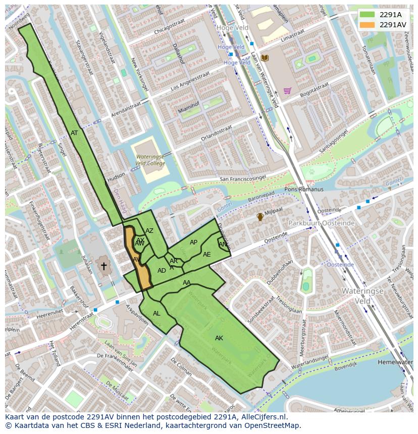 Afbeelding van het postcodegebied 2291 AV op de kaart.