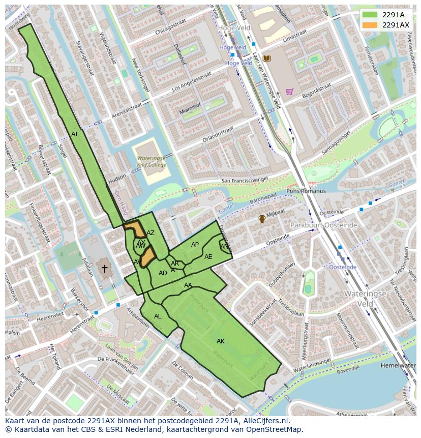 Afbeelding van het postcodegebied 2291 AX op de kaart.