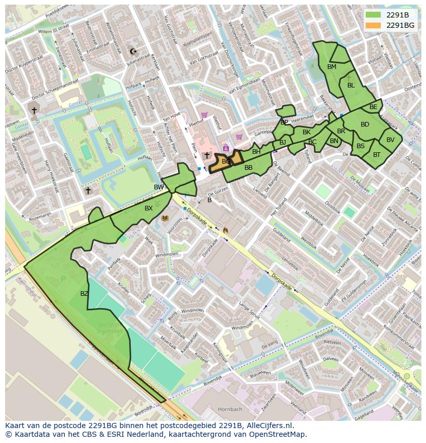 Afbeelding van het postcodegebied 2291 BG op de kaart.