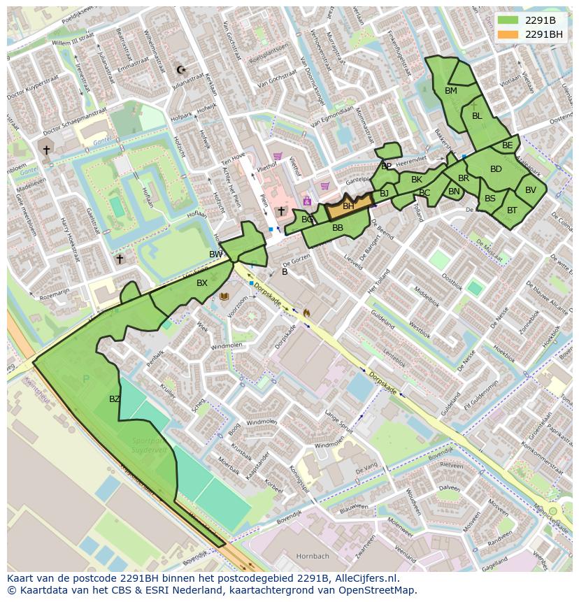 Afbeelding van het postcodegebied 2291 BH op de kaart.
