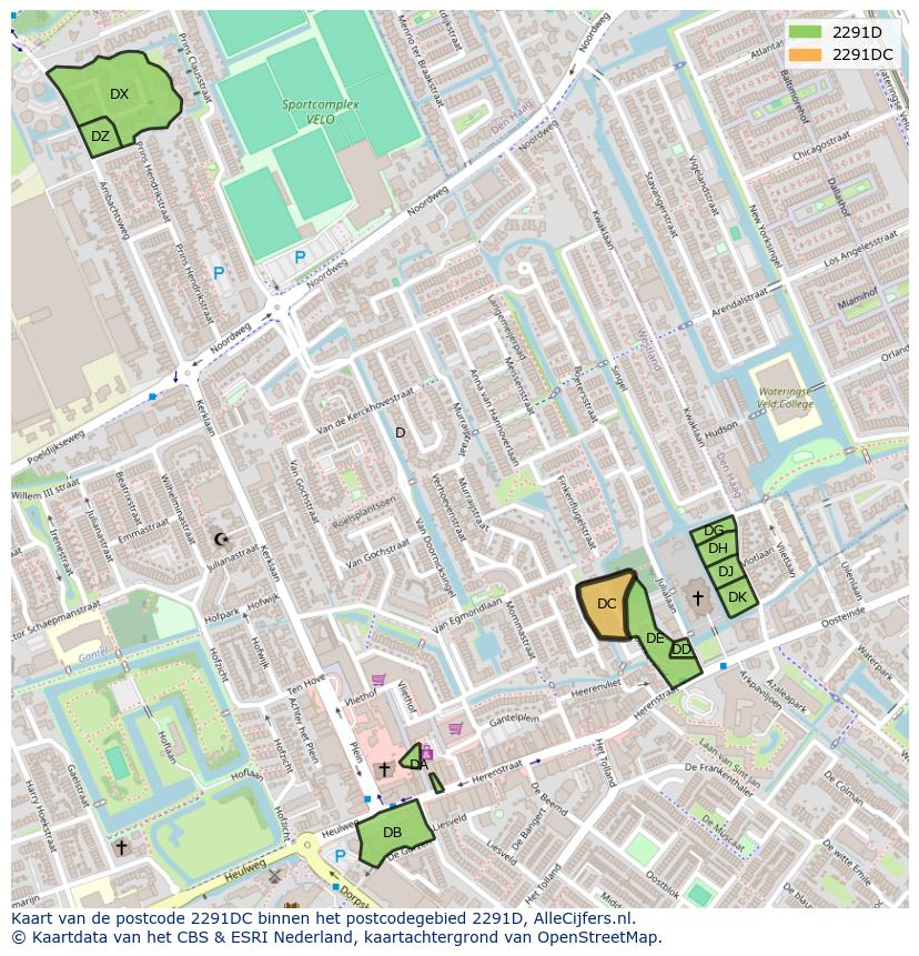 Afbeelding van het postcodegebied 2291 DC op de kaart.