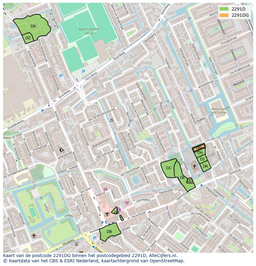 Afbeelding van het postcodegebied 2291 DG op de kaart.