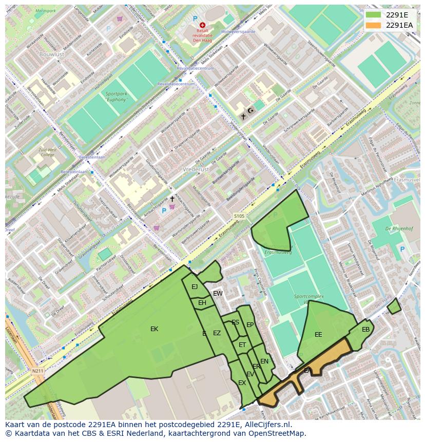 Afbeelding van het postcodegebied 2291 EA op de kaart.
