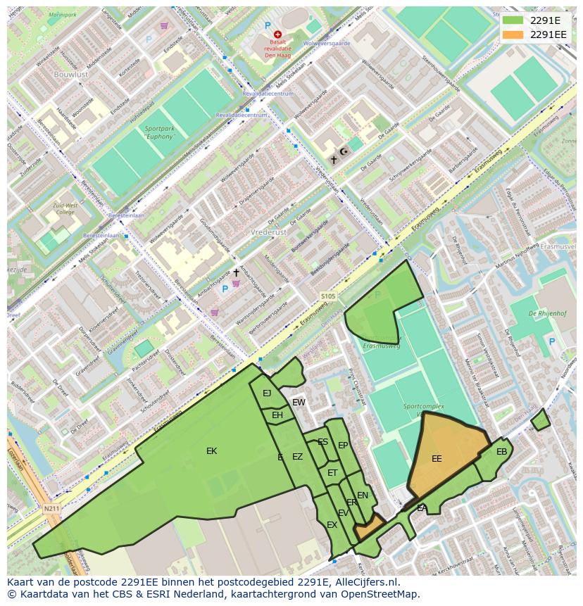 Afbeelding van het postcodegebied 2291 EE op de kaart.