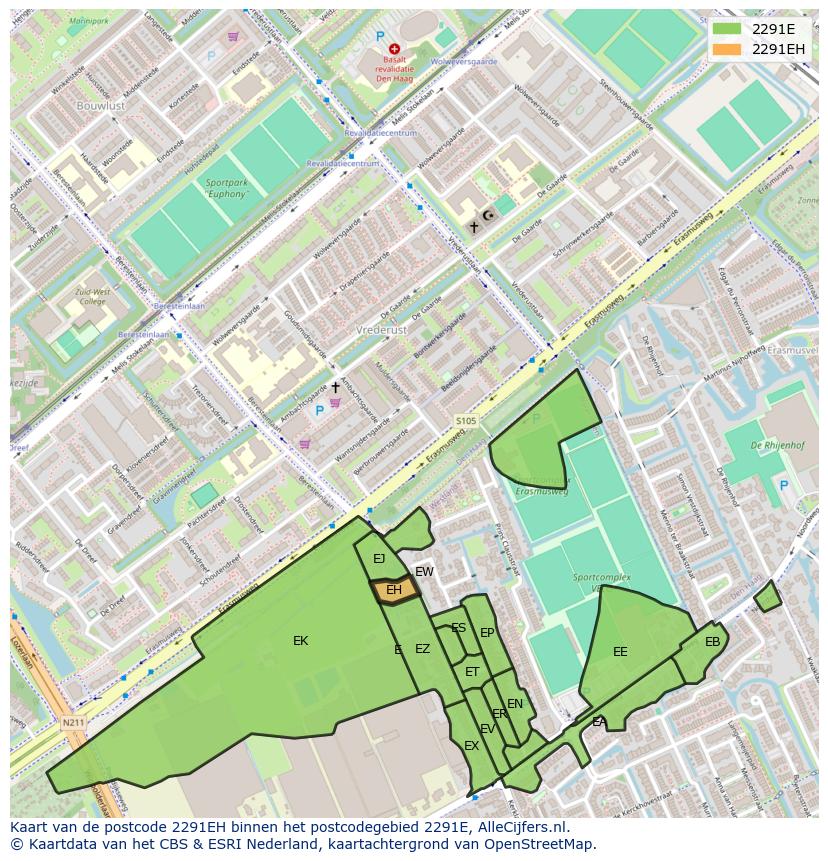 Afbeelding van het postcodegebied 2291 EH op de kaart.