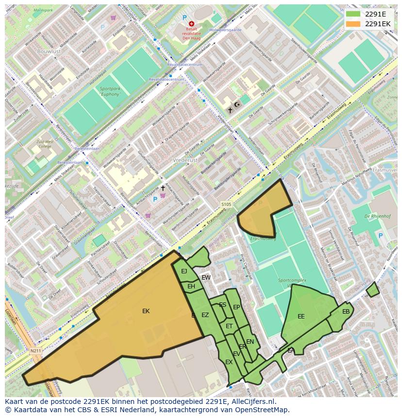 Afbeelding van het postcodegebied 2291 EK op de kaart.