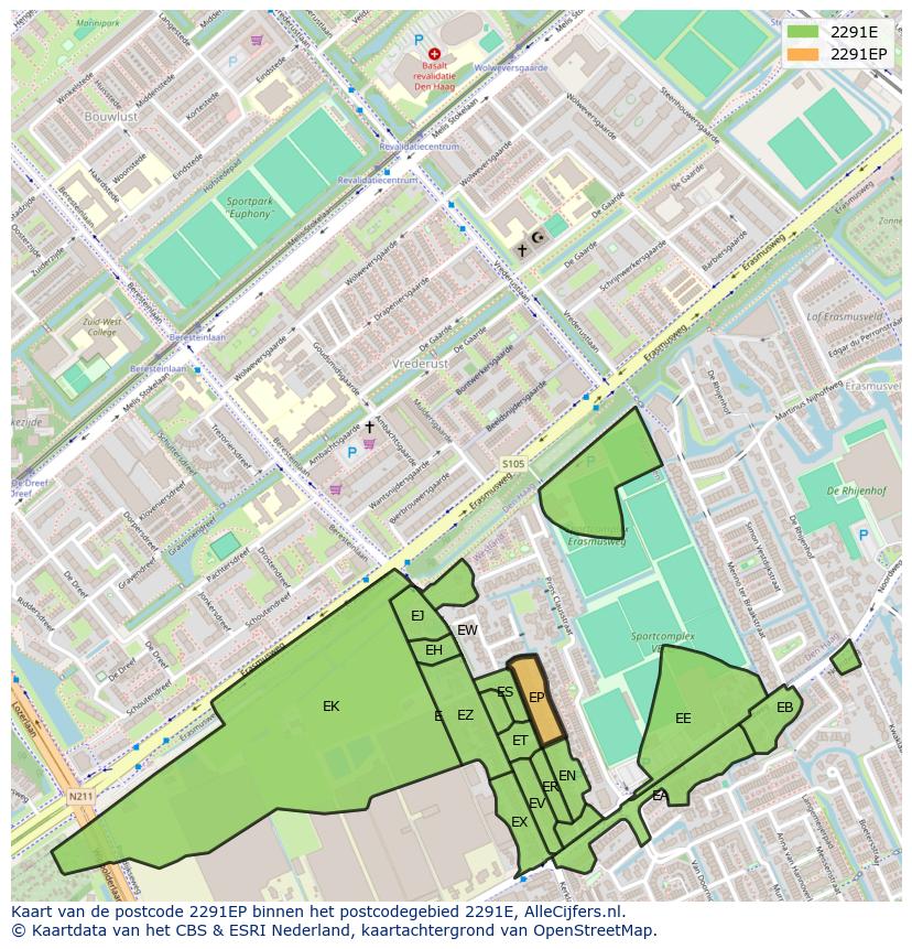 Afbeelding van het postcodegebied 2291 EP op de kaart.
