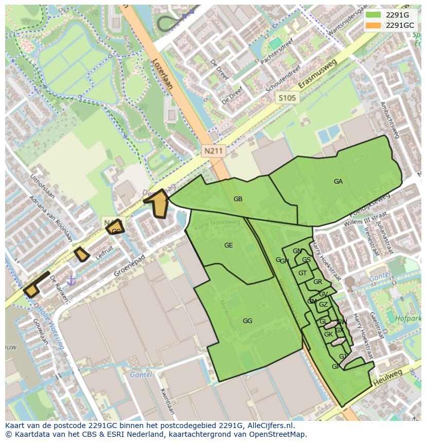 Afbeelding van het postcodegebied 2291 GC op de kaart.