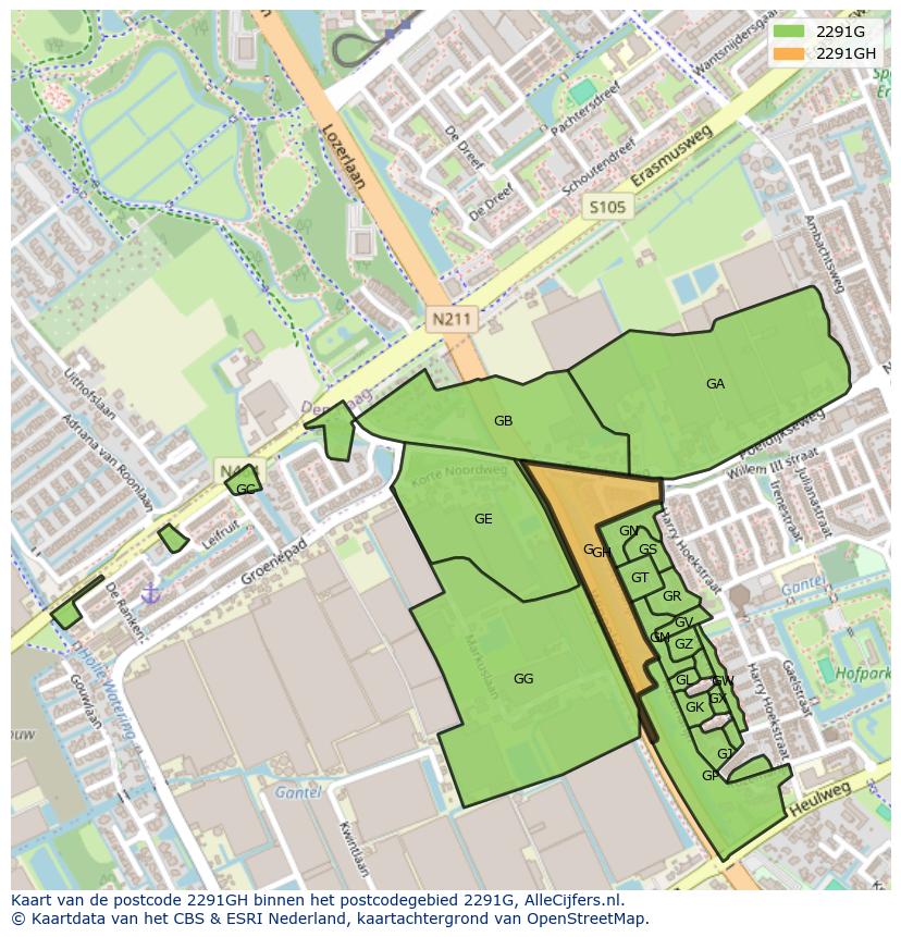 Afbeelding van het postcodegebied 2291 GH op de kaart.