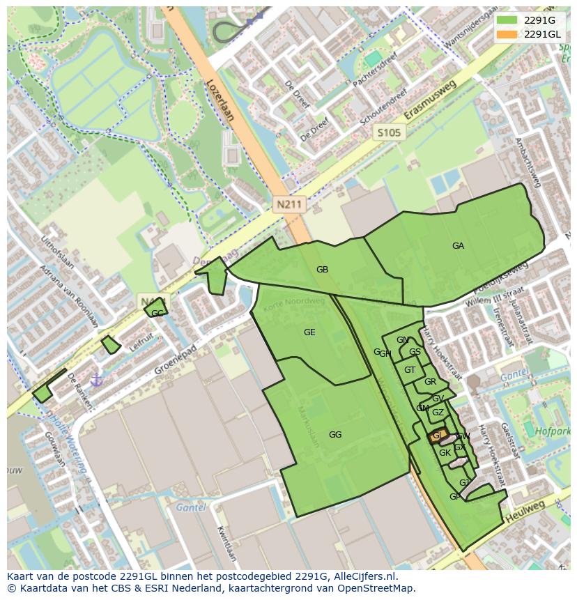 Afbeelding van het postcodegebied 2291 GL op de kaart.