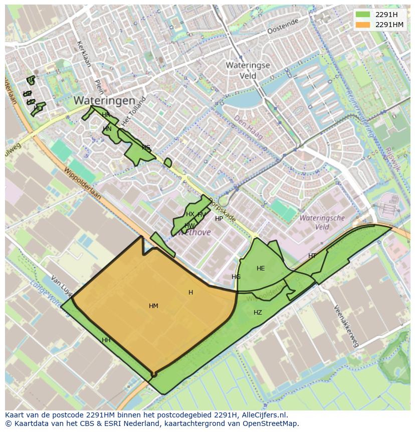 Afbeelding van het postcodegebied 2291 HM op de kaart.