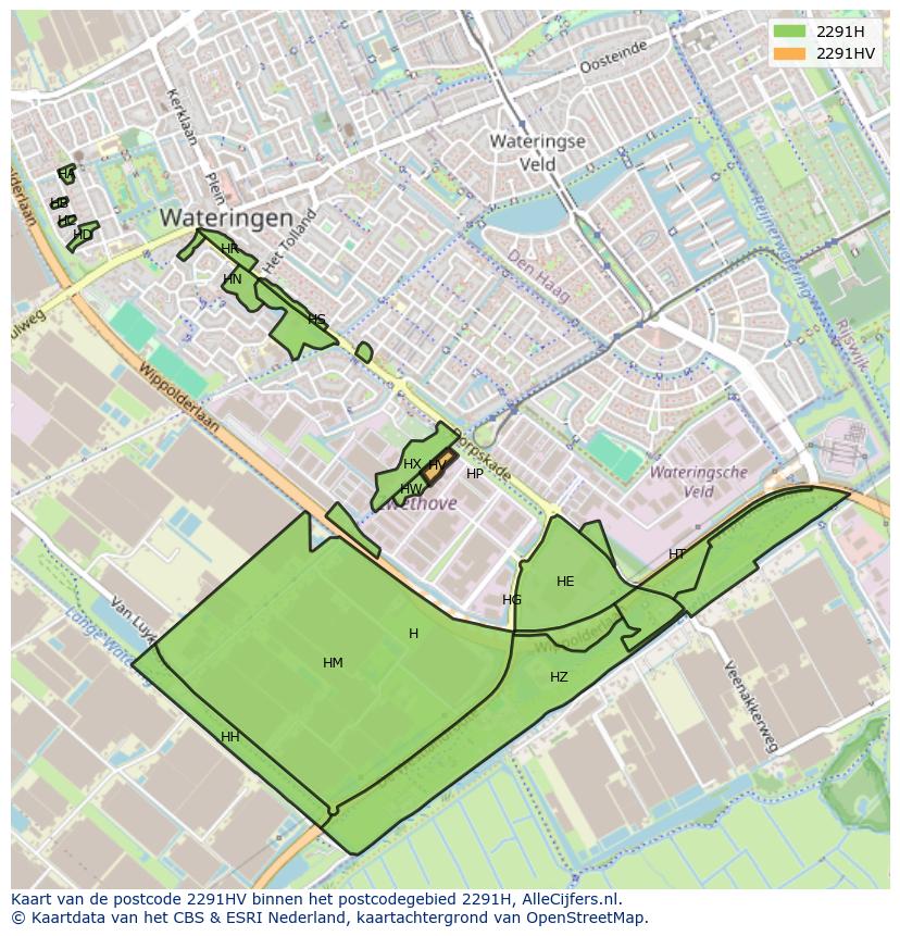 Afbeelding van het postcodegebied 2291 HV op de kaart.
