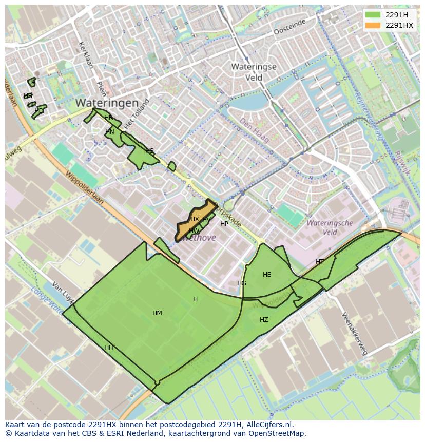 Afbeelding van het postcodegebied 2291 HX op de kaart.