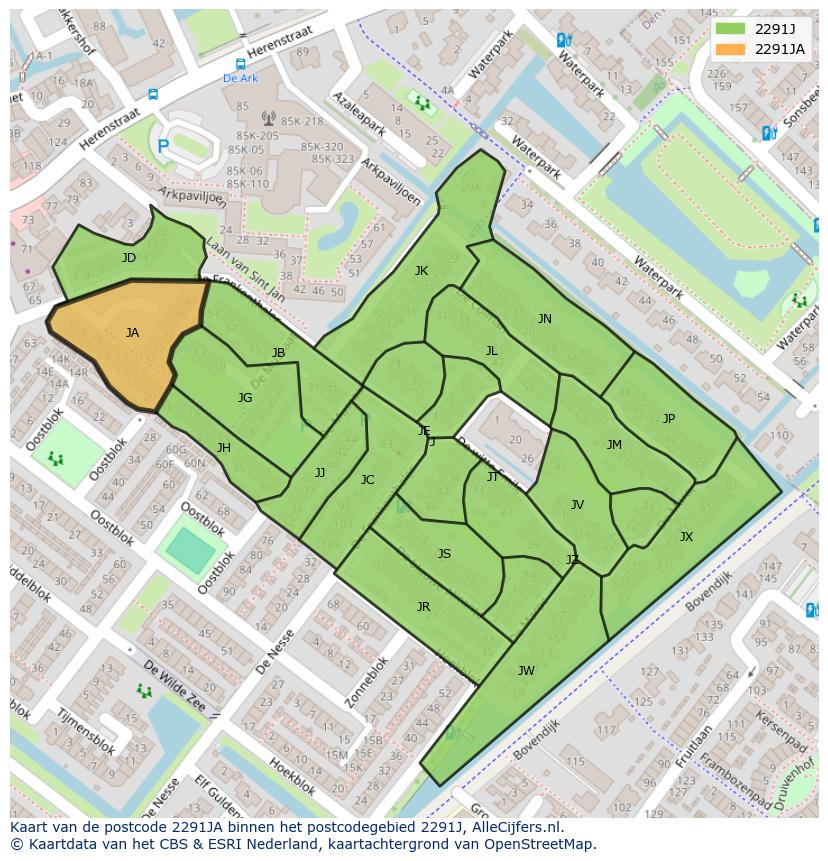 Afbeelding van het postcodegebied 2291 JA op de kaart.